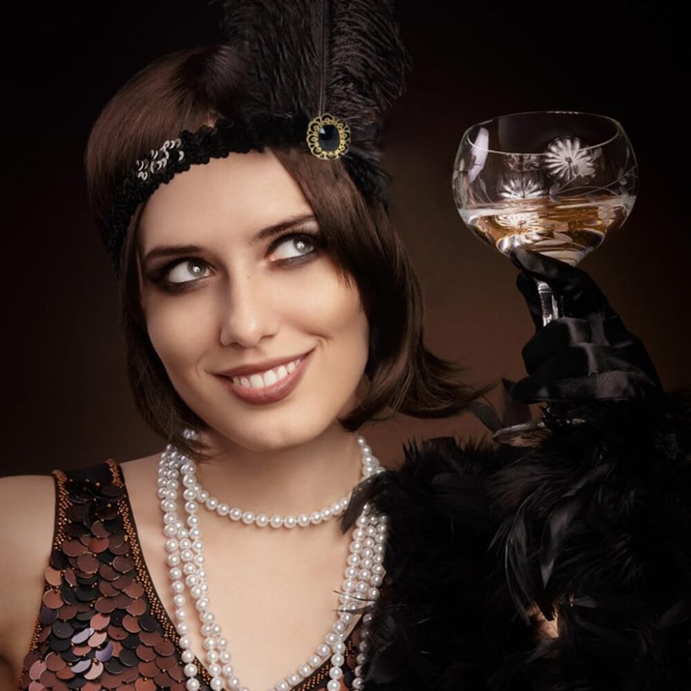 1920s Party Costume Accessories Set Roaring 20s Flapper Headband Gloves Pearl Ne - Picture 4 of 4